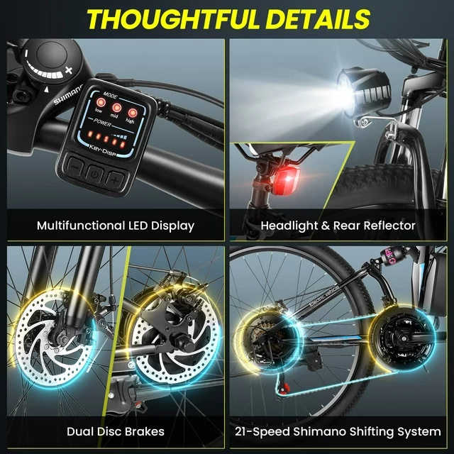 Gocio 26 in. Electric Bike for Adults, 500W Folding Electric Mountain Bicycle Max 50Miles, Full Suspension, 48V Foldable E-Bike with Removable 374.4Wh Lithium-Ion Battery Electric City Bike
