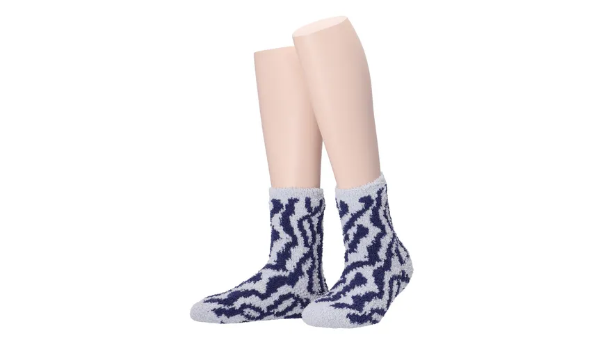 MOVE UP Damen Kuschelsocken Zebra blau