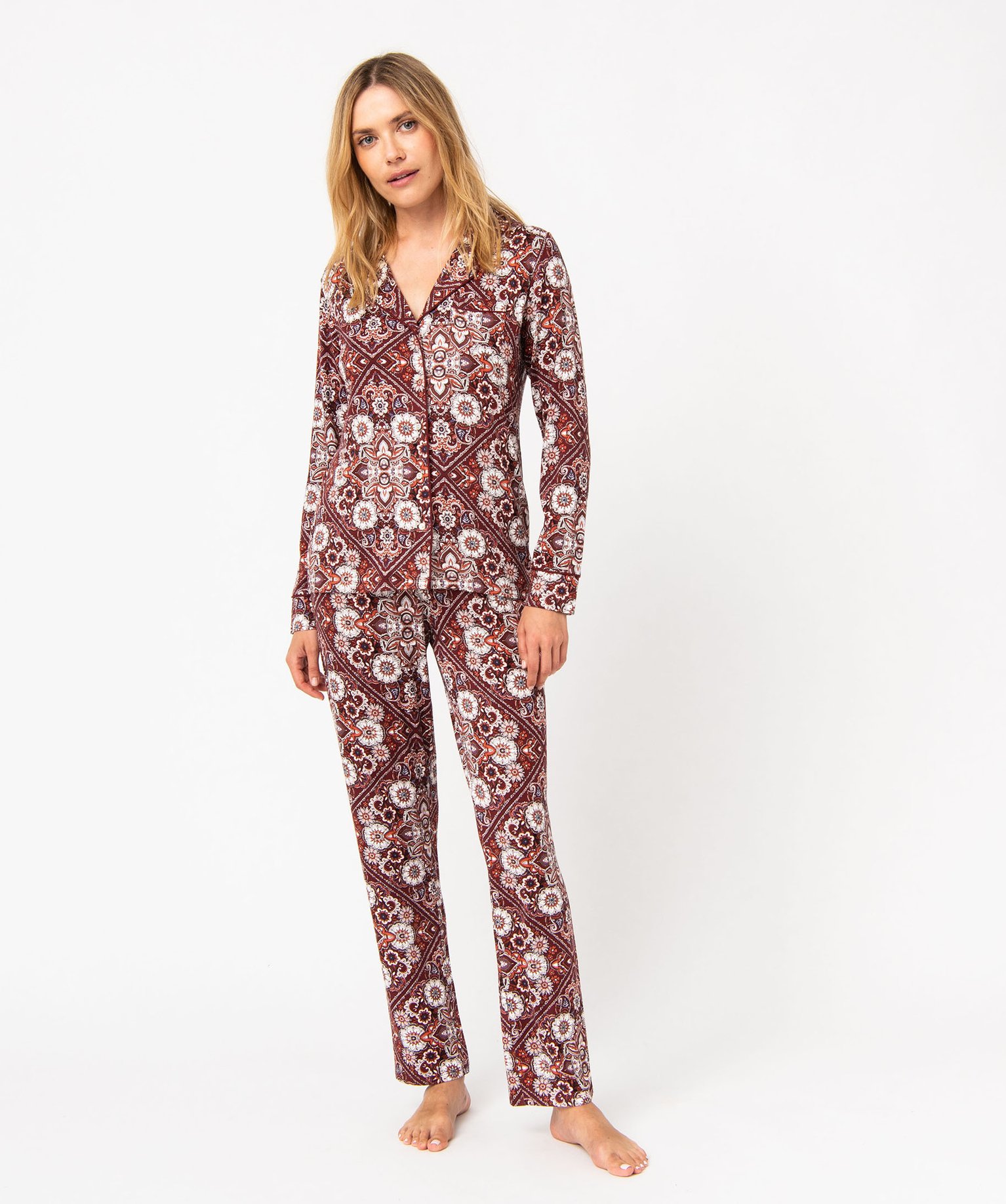 Pyjama deux pièces : chemise et pantalon femme imprime | GEMO