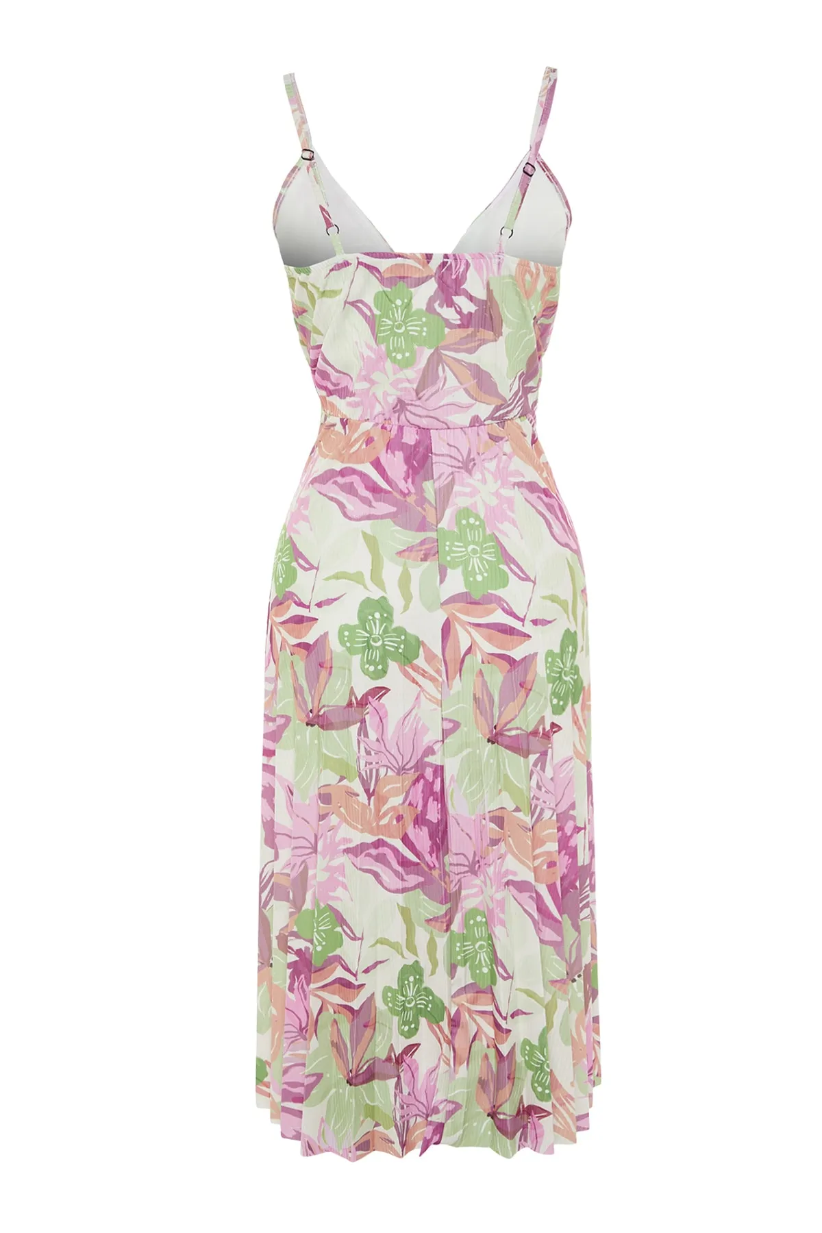 Trendyol Collection  Fliederfarbenes, floral gemustertes Midi-Kleid mit offener Taille/Skater, zweireihig, plissiert, flexibles Strickkleid TWOSS20EL2729
