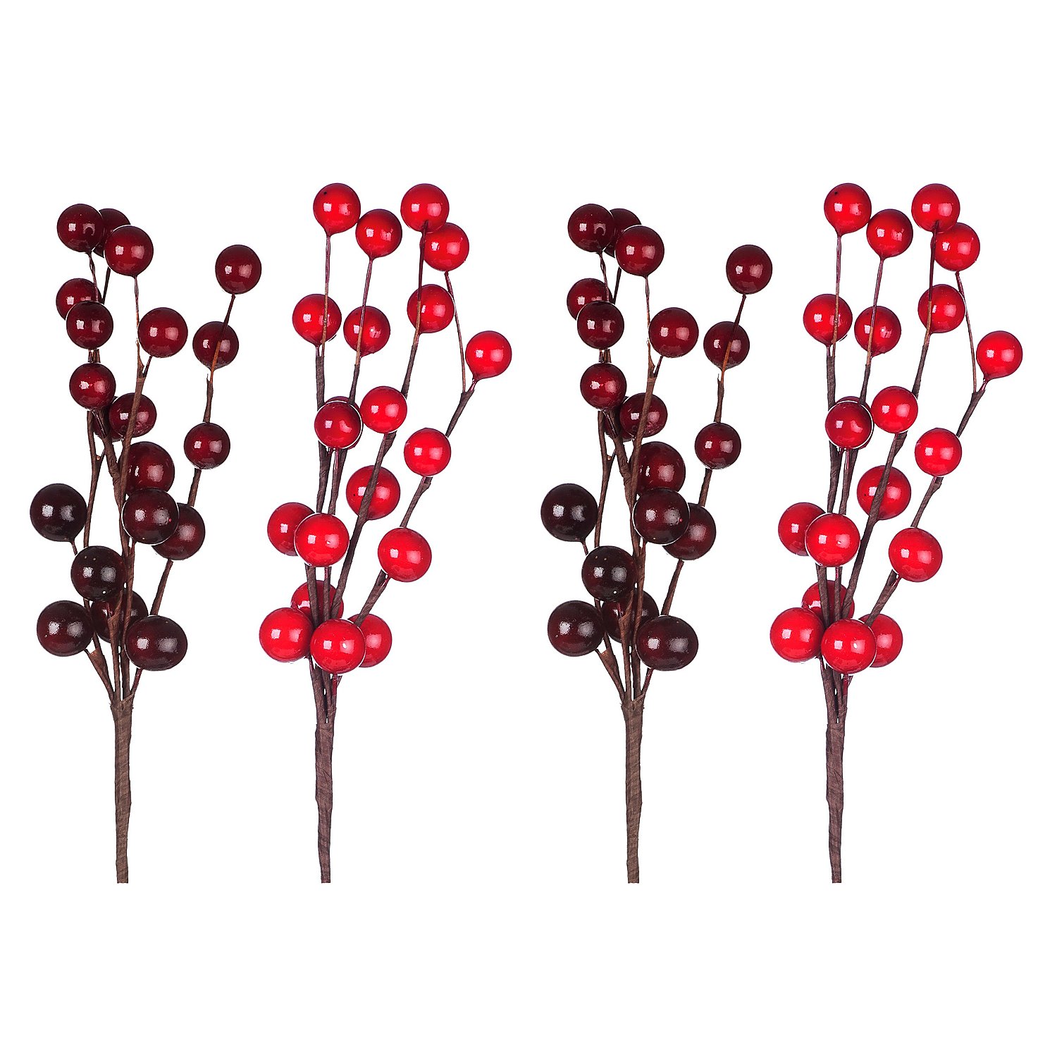 Beeren-Zweige, hell- und dunkelrot, 4 Stück