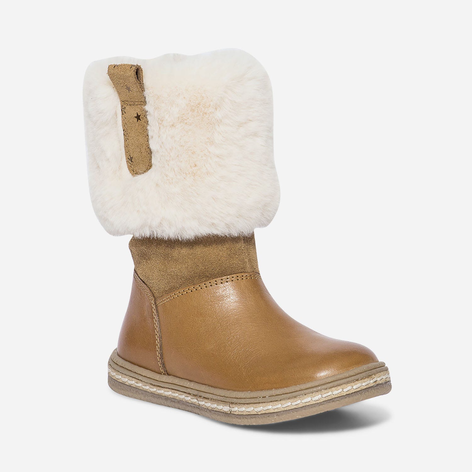 Botte camel en cuir à revers fourré