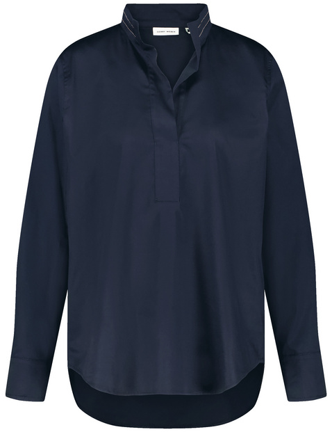 Baumwollbluse mit dekorativem Stehkragen