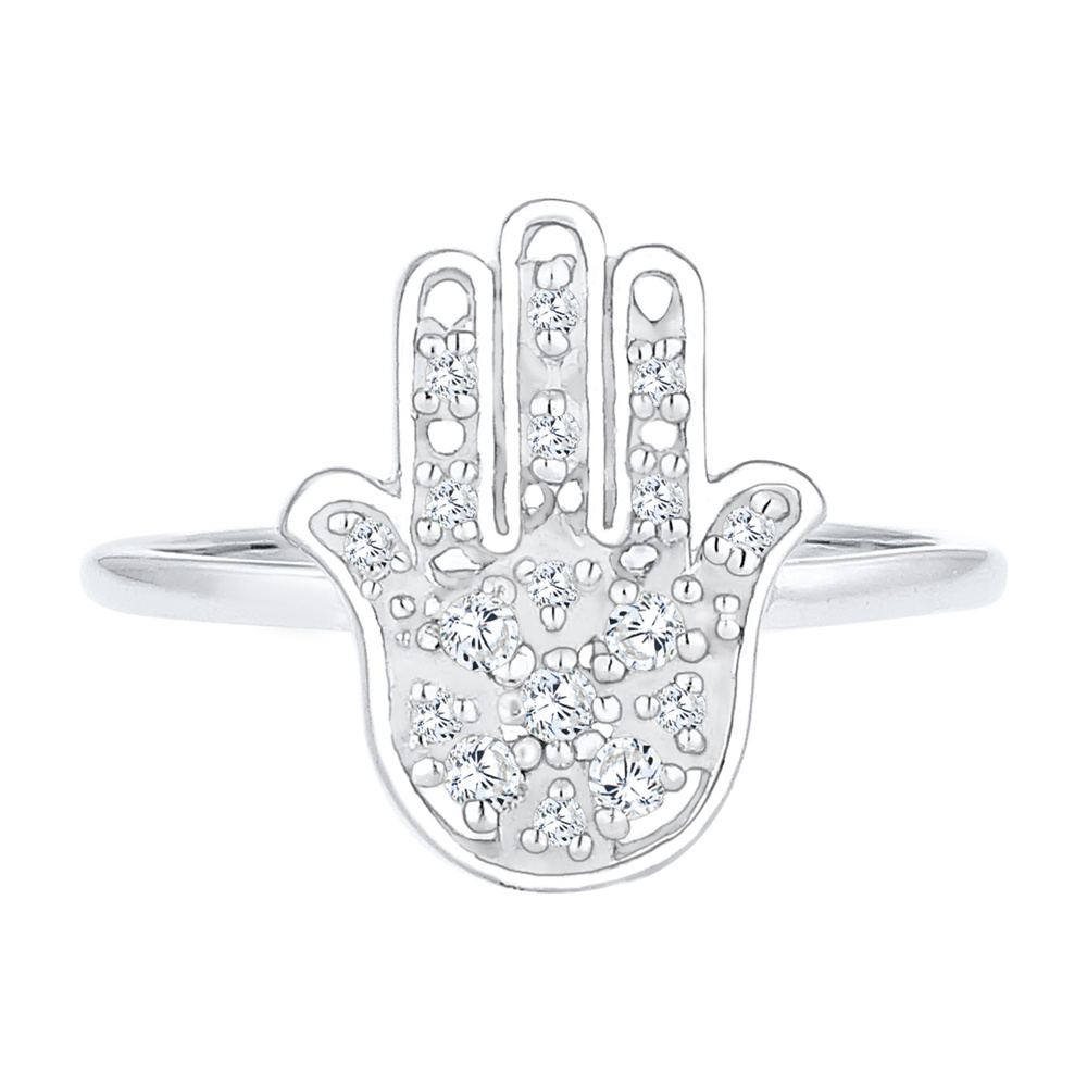 Elli Elli Bague La Main Hamsa Karma Cristaux Zircone Bague Femme - (925/1000) Argent Bague