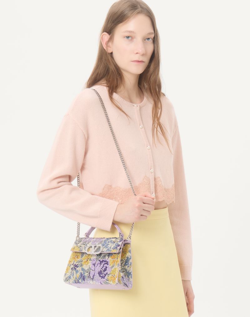 Valentino Garavani Vsling mini-håndtaske med blomstermotiv af rhinsten og juvellogo