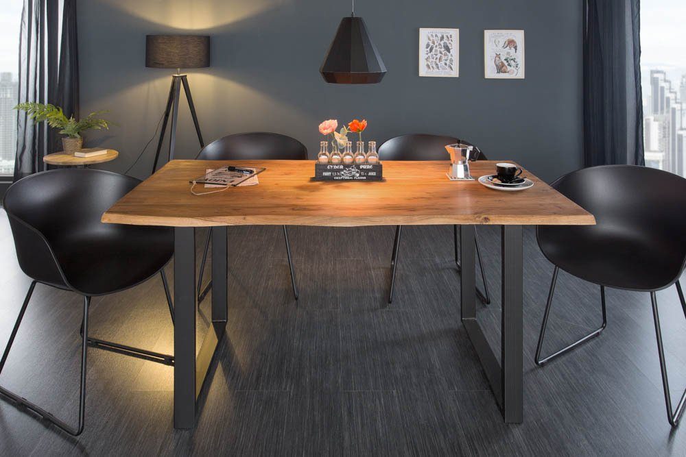 riess-ambiente Baumkantentisch MAMMUT 140cm natur / schwarz (Einzelartikel, 1-St), Massivholz · Stahl · Kufen · 2,6cm Platte · Esszimmer · Industrial