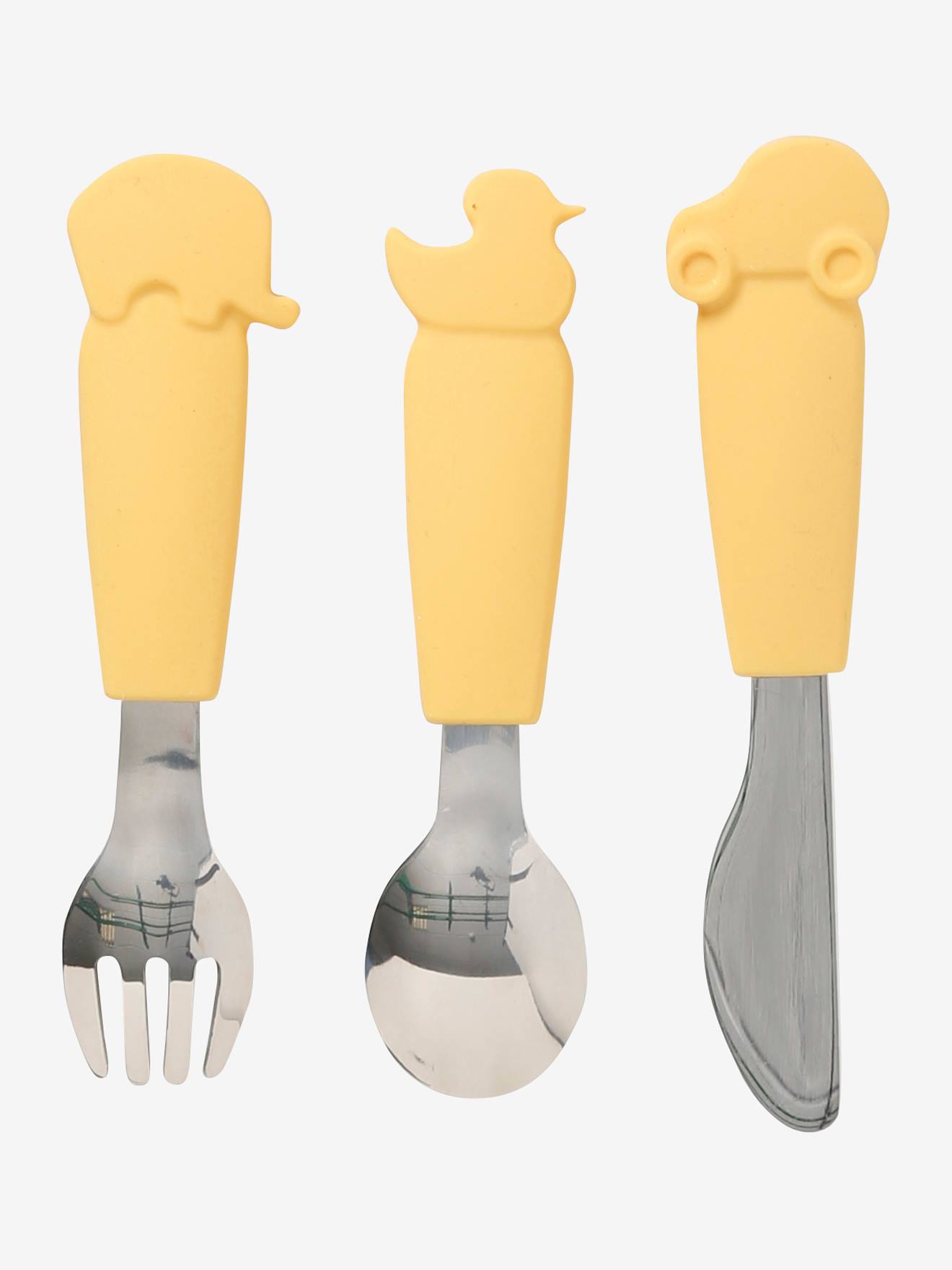 Set couverts enfant silicone et inox x3 jaune
