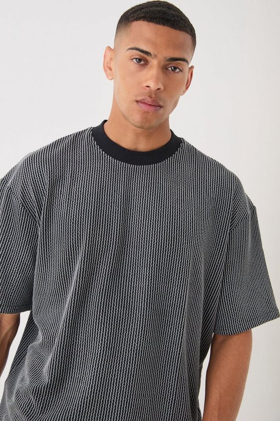 Kastiges strukturiertes Oversize T-Shirt mit Streifen