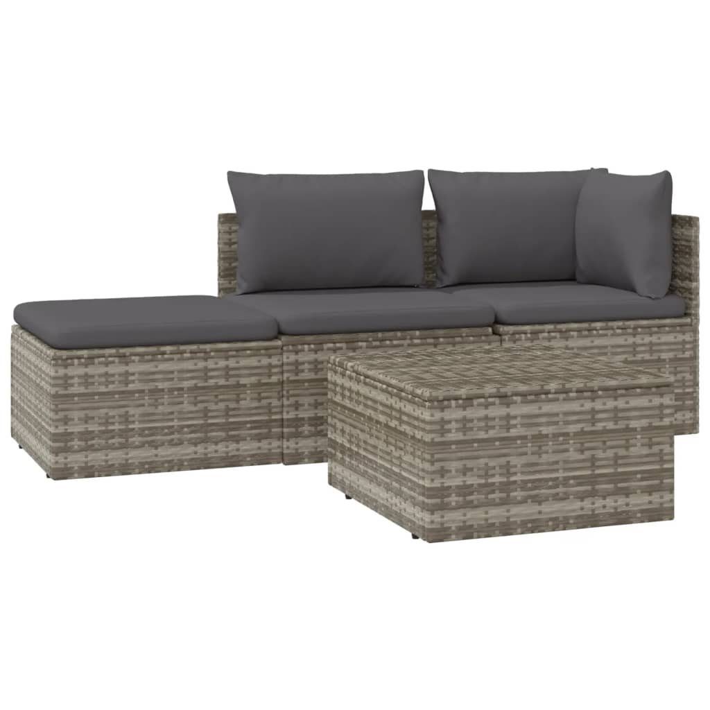 vidaXL Loungesofa 4-tlg. Garten-Lounge-Set mit Kissen Grau Poly Rattan, 1 Teile