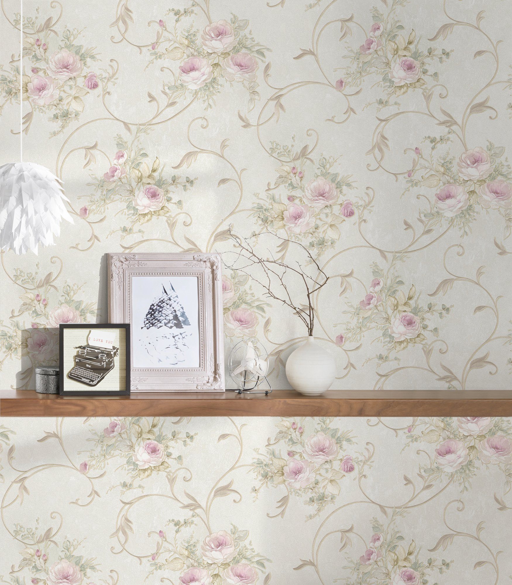 A.S. Création Vliestapete Romantico romantisch floral, floral, Ornament Tapete Blumen Rosa Grün Creme