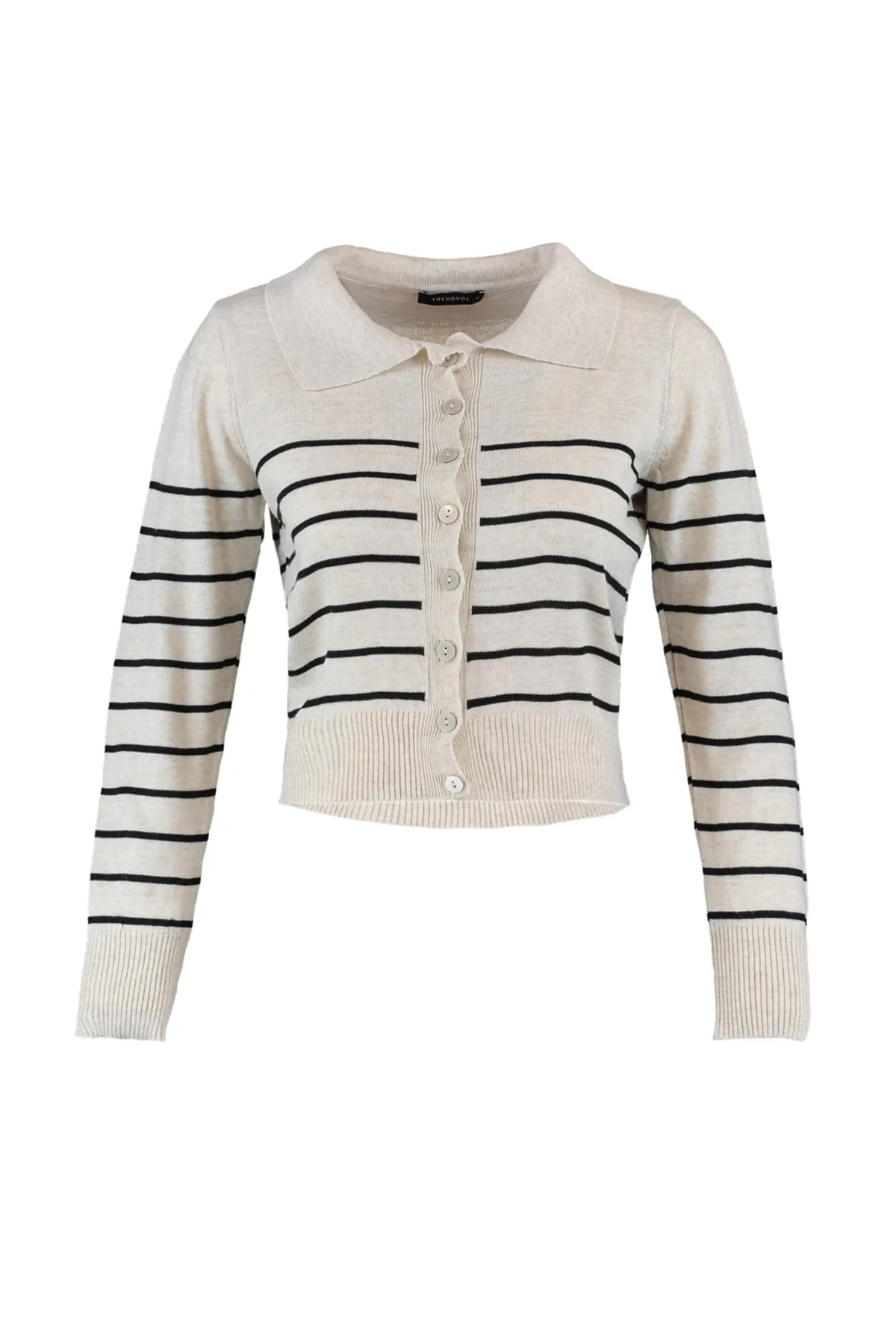 Trendyol Collection  Beigefarbene Strickjacke mit Rollkragen