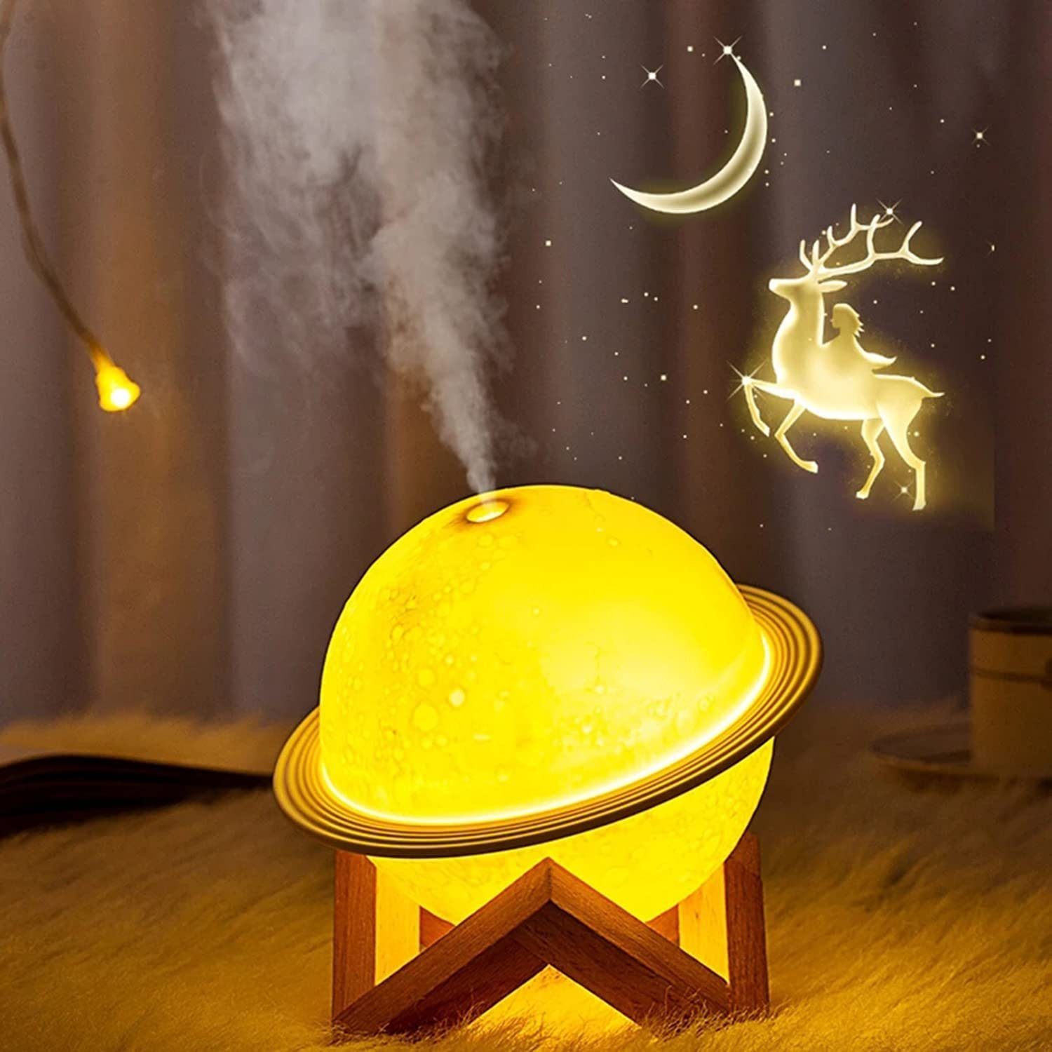 megadot Diffuser Mond Lampe Luftbefeuchter, 2-in-1 Aroma Diffusor, 3 Farben 3D LED Mondlicht mit Ständer, Aromatherapie-Diffusor