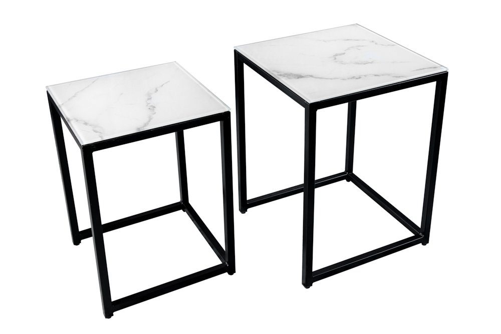 riess-ambiente Beistelltisch ELEGANCE 40cm weiß / schwarz (Set, 2-St), Wohnzimmer · Kristallglas · Metall · eckig · Marmor-Dekor · Barock