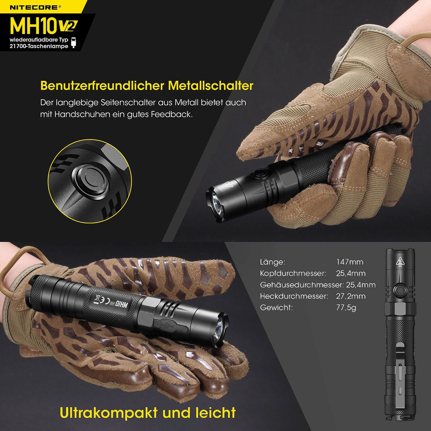 LED Taschenlampe MH10 V2 - 1200 Lumen