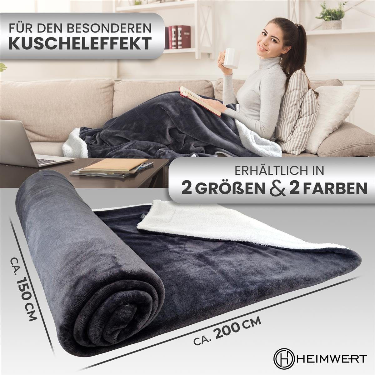 Wohndecke Decke Kuscheldecke Sherpa Wolldecke, HEIMWERT, weich