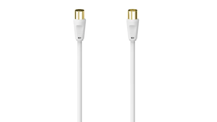 Hama Antennen-Kabel, Koax-Stecker - Koax-Kupplung, vergoldet, 3 m, 100 dB, Weiß