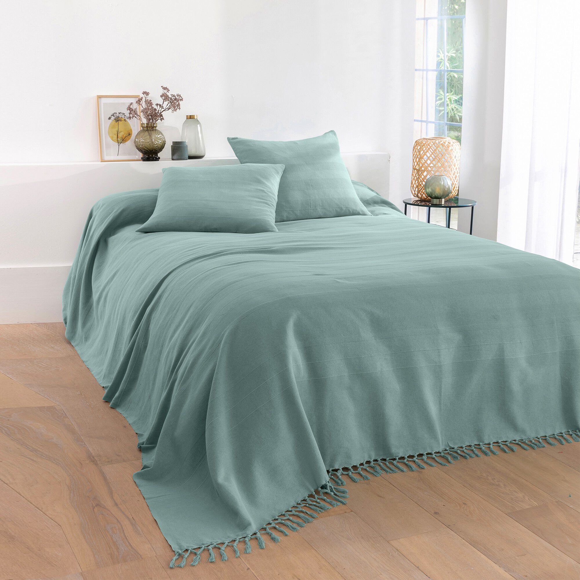 Plaid ou jeté uni coton tissage artisanal