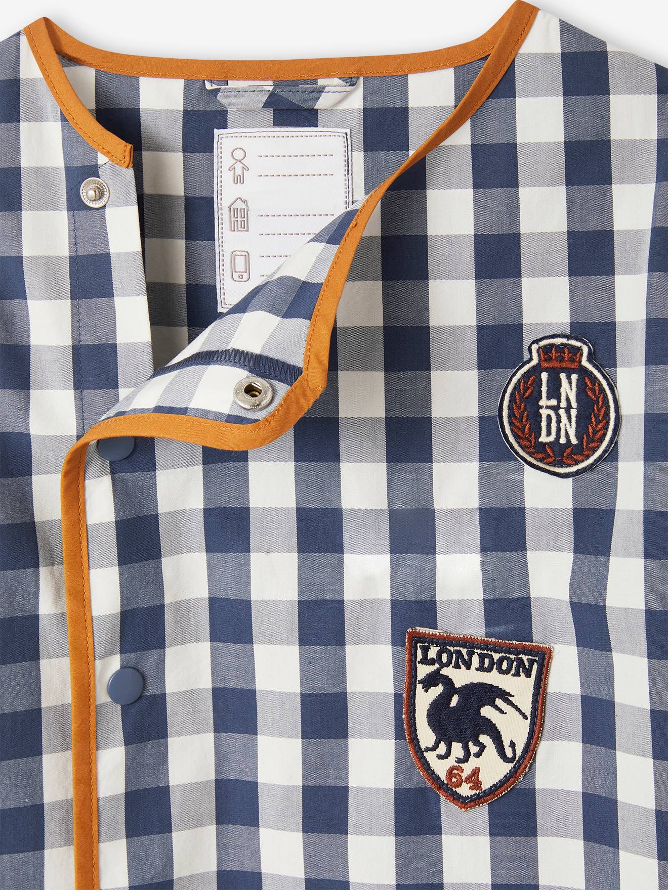 Tablier à carreaux garçon personnalisable bleu grisé