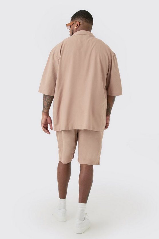 Plus Oversize Leinen-Hemd in Taupe