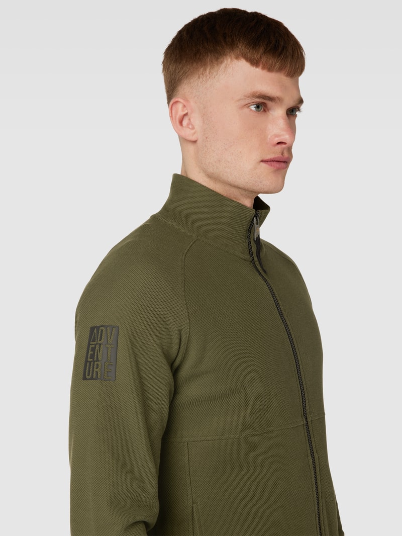 Sweatjacke mit Label-Stitching in olivgrün
