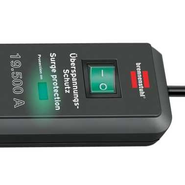 Brennenstuhl 1159540366 Secure-Tec 19.500A overspenningsvern-grenskinne 6-veis antrasitt 2m H05VV-F 3G1.5
