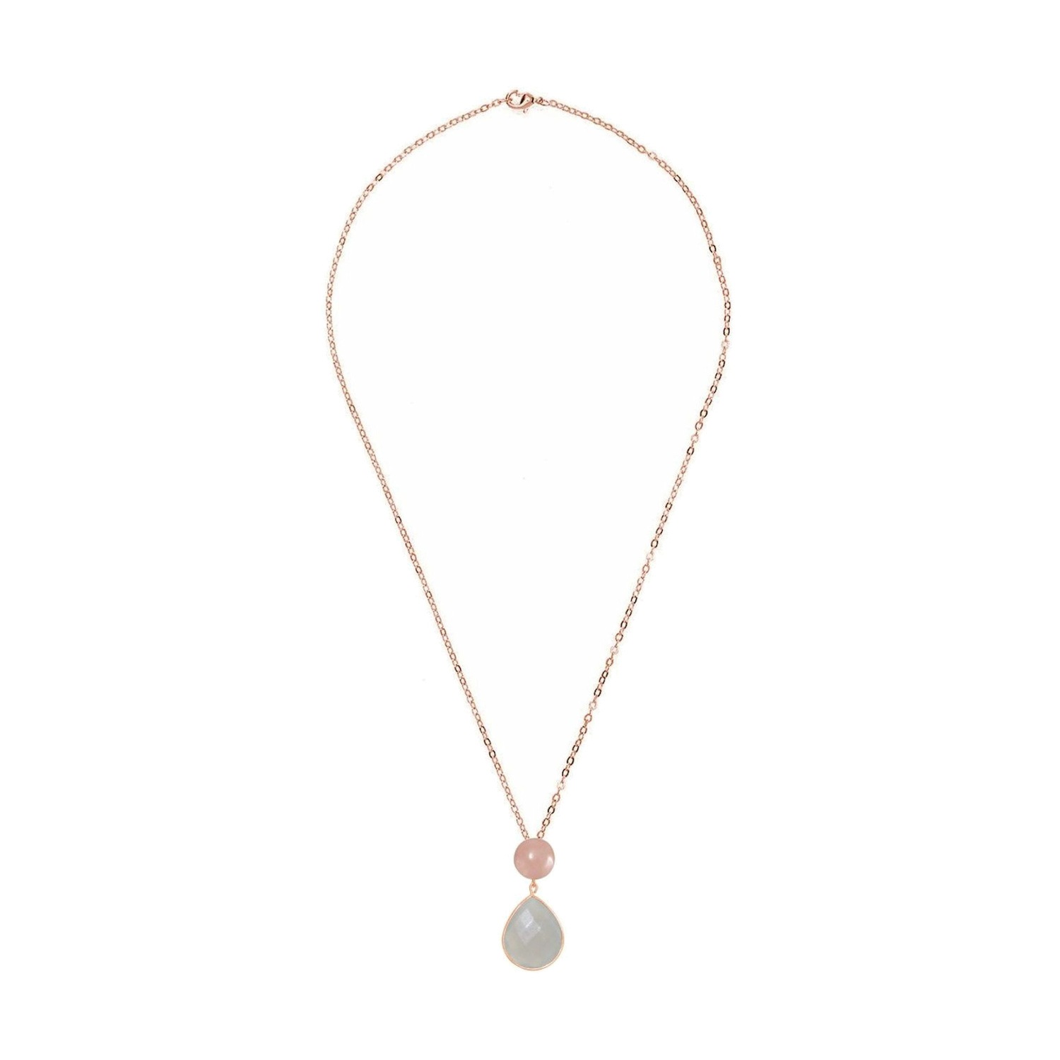 Kette mit Anhänger 'ROSENQUARZ und Mondstein Tropfen'