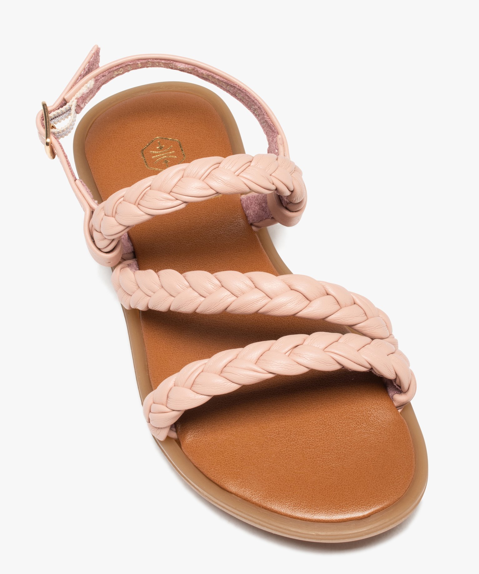 Nu-pieds fille à brides tressées unies rose | GEMO
