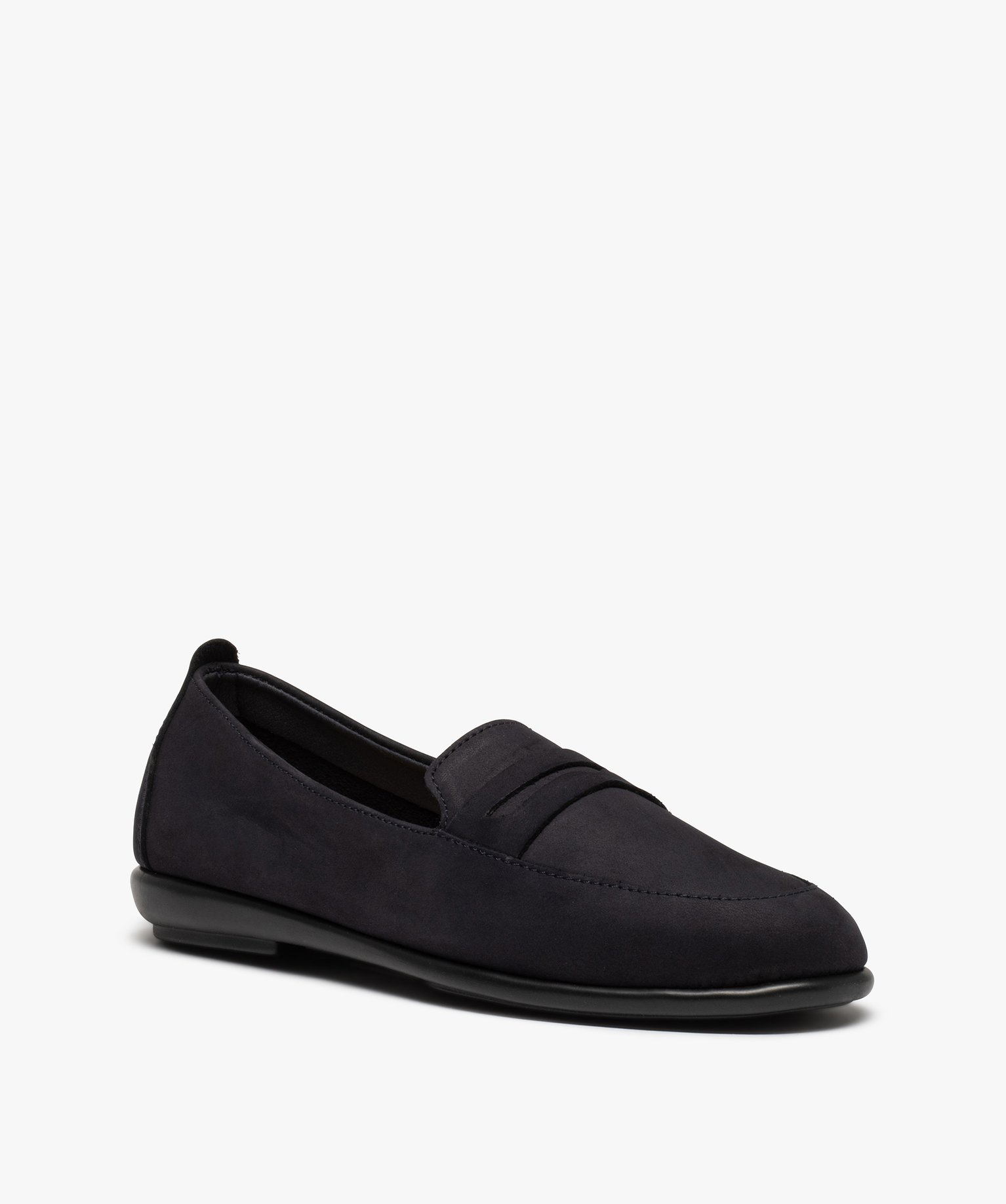Mocassins femme à talon plat dessus cuir uni – Tanéo marine | GEMO