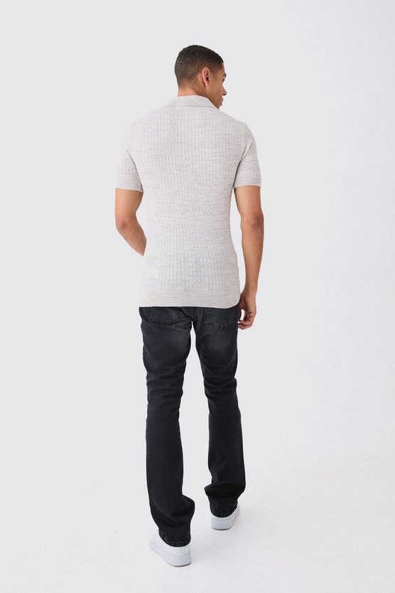 Tall Muscle-Fit Zopfmuster-Poloshirt mit kurzen Ärmeln