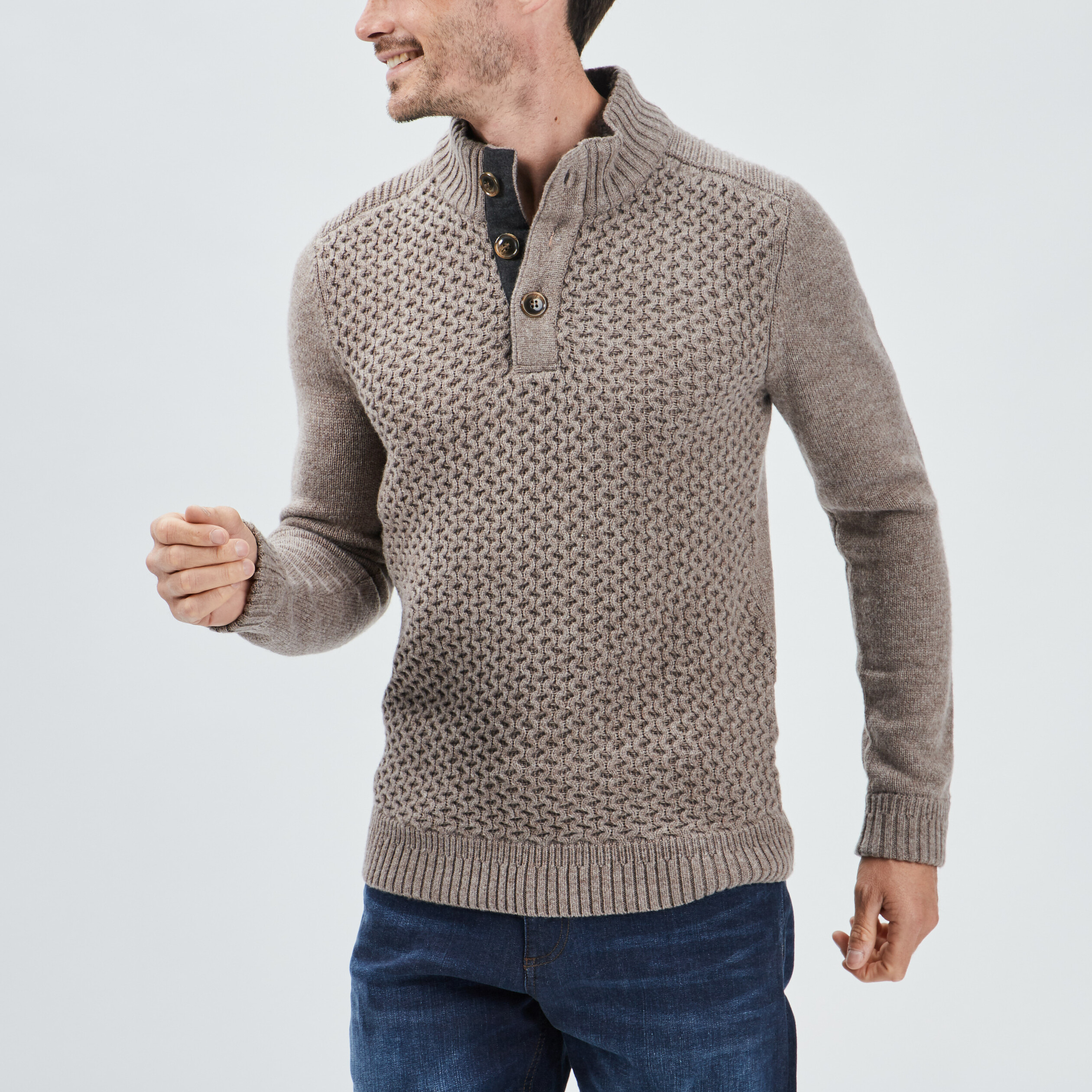 Pull avec col montant taupe homme | La Halle