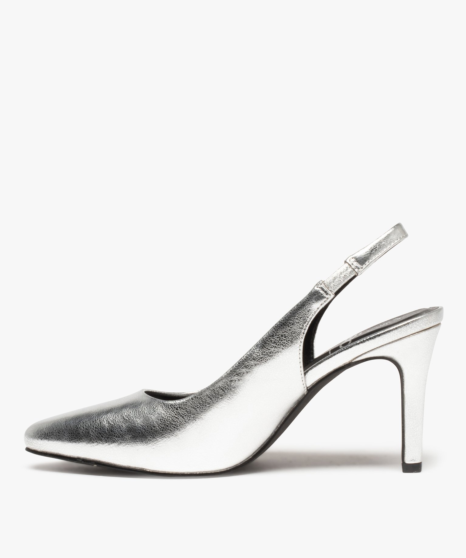 Escarpins femme ouverts à talon fin et bout pointu argent | GEMO