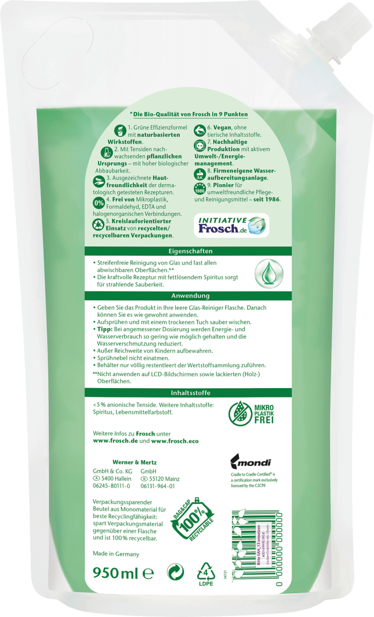 Glasreiniger Spiritus Nachfüllpack, 950 ml