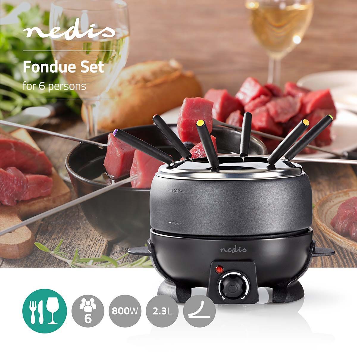 Nedis FCFO110EBK6 Fondue-Set