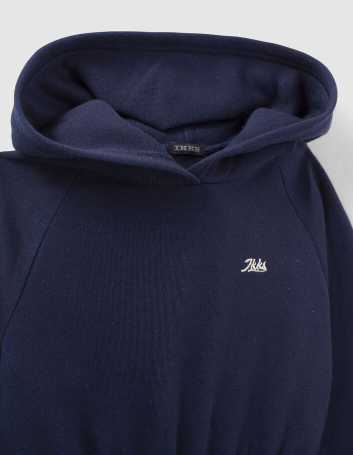 Robe sweat marine molleton pailleté à capuche fille