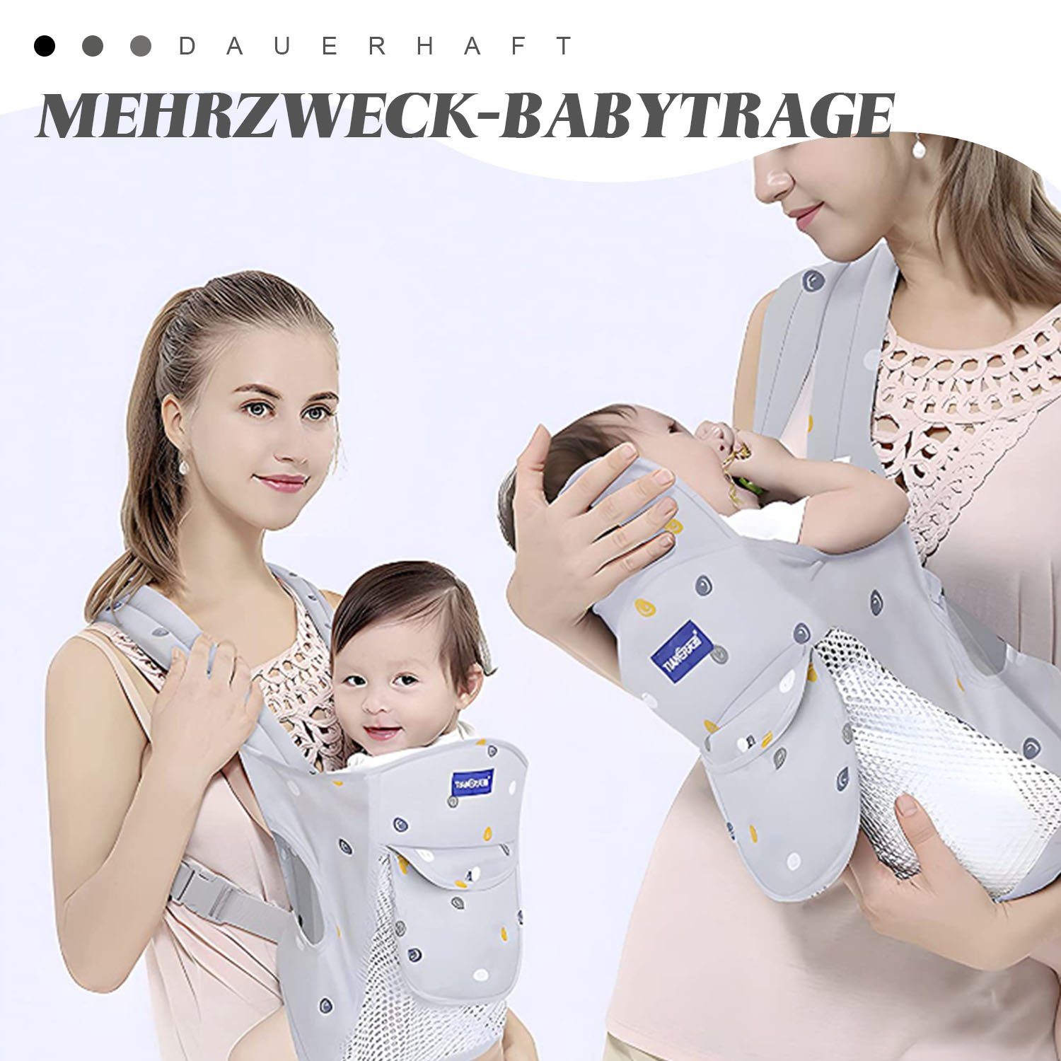TOPMELON Bauchtrage 4-in-1 Babytrage Rückentrage Ergonomisch Atmungsaktiv