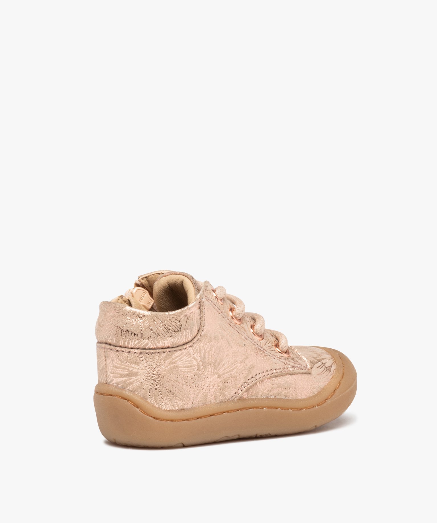 Chaussures premiers pas bébé fille dessus cuir métallisé... rose | GEMO