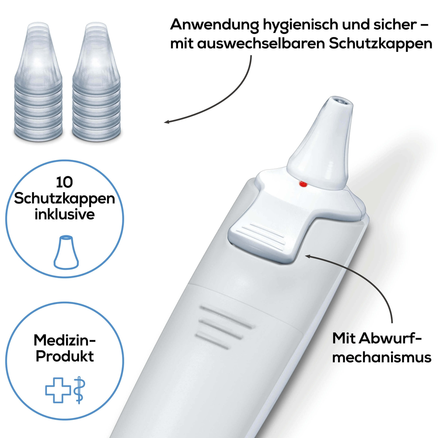 Beurer Ohrthermometer - FT 58-Ohrthermometer mit Infrarot-Messtechnik für hygienisches Messen
