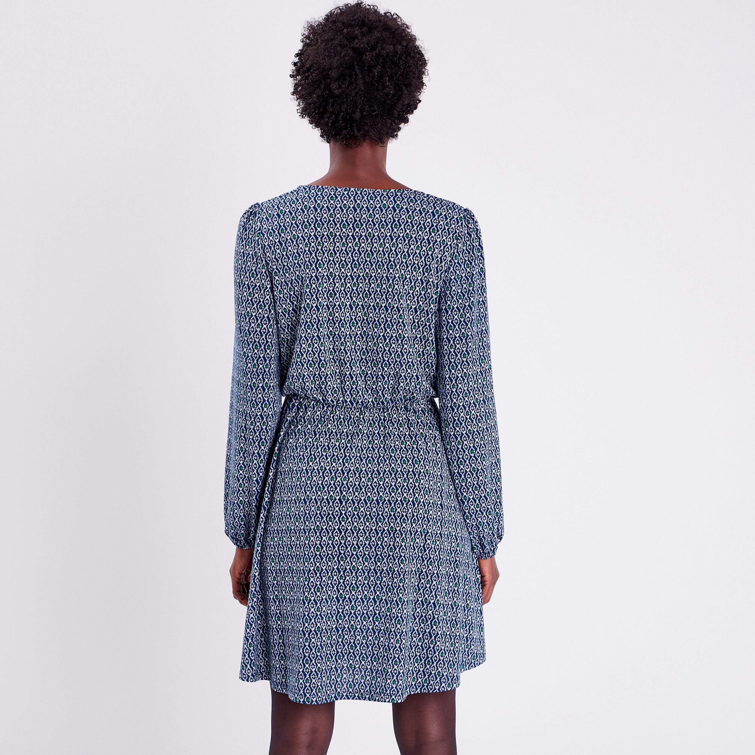 Robe évasée col cache-coeur bleu foncé femme | Cache Cache