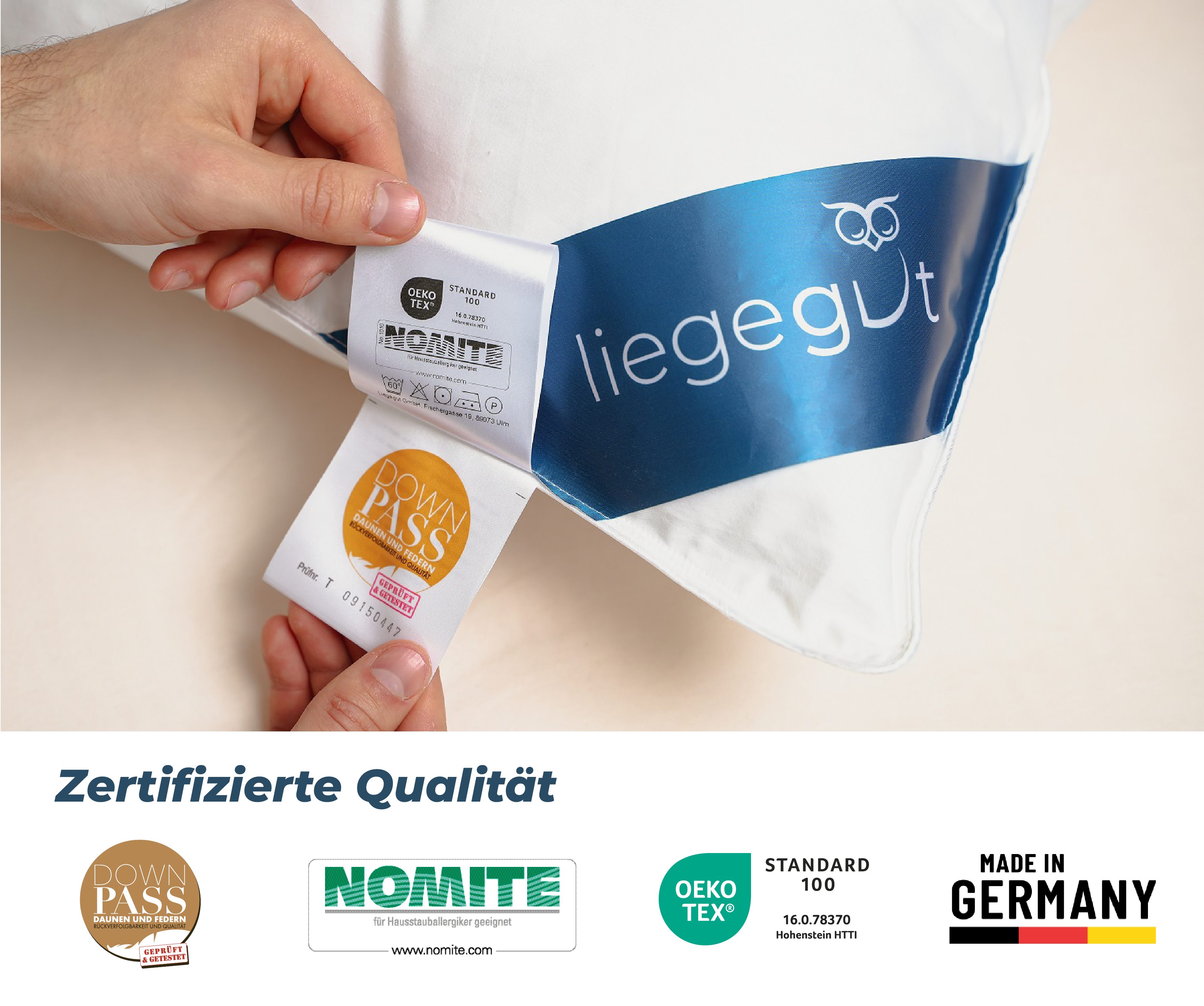 3-Kammer-Kopfkissen, liegegut, Füllung: 90% Daunen, 10% Federn, Bezug: Bezug: Daunen-Batist 100% Baumwolle, Seitenschläfer, Rückenschläfer, Bauchschläfer, DownPass zertifiziert