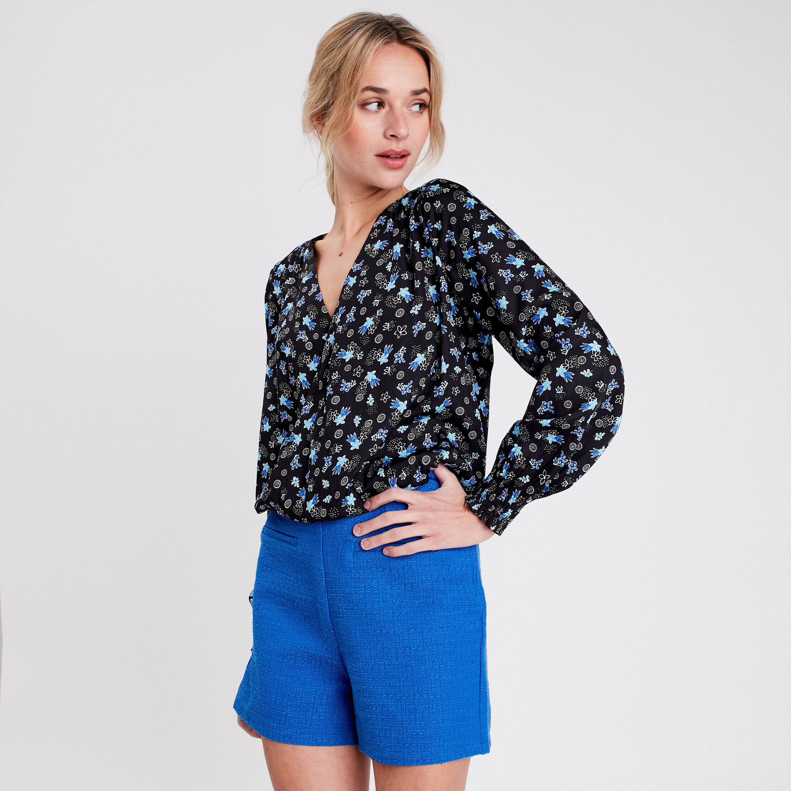 Blouse à manches 3/4 noir femme | Cache Cache