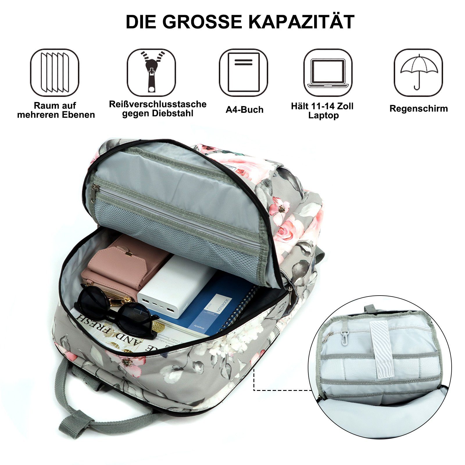 TAN.TOMI Schulrucksack Schulrucksäcke Damen Herren Tagesrucksack mit laptopfach, wasserdichte Mitgeliefert wird ein kleiner Teddybär-Anhänger