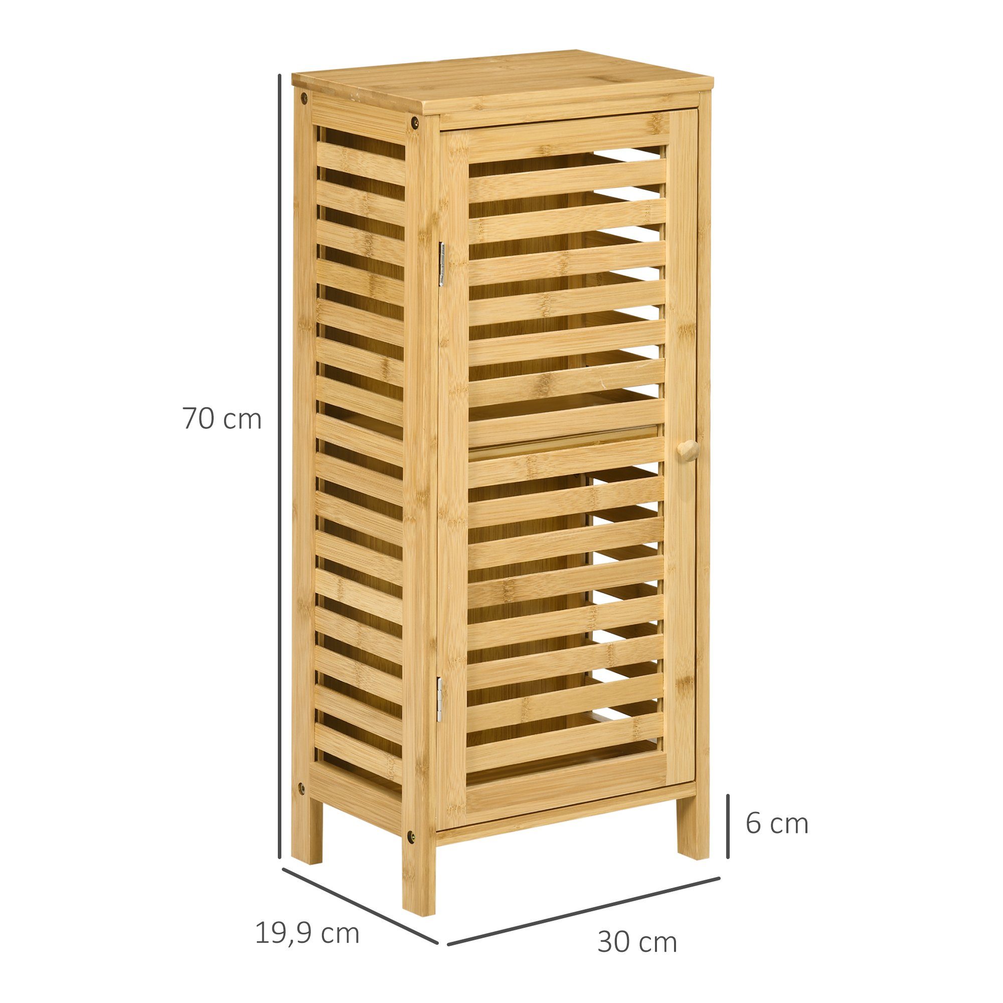 Kleankin Badkommode Badschrank Badezimmerschrank Beistellschrank mit Lamellentür 2 Fächern (Aufbewahrungsschrank, 1 St., Toilettenschrank), Natur, 30 x 19,9 x 70 cm