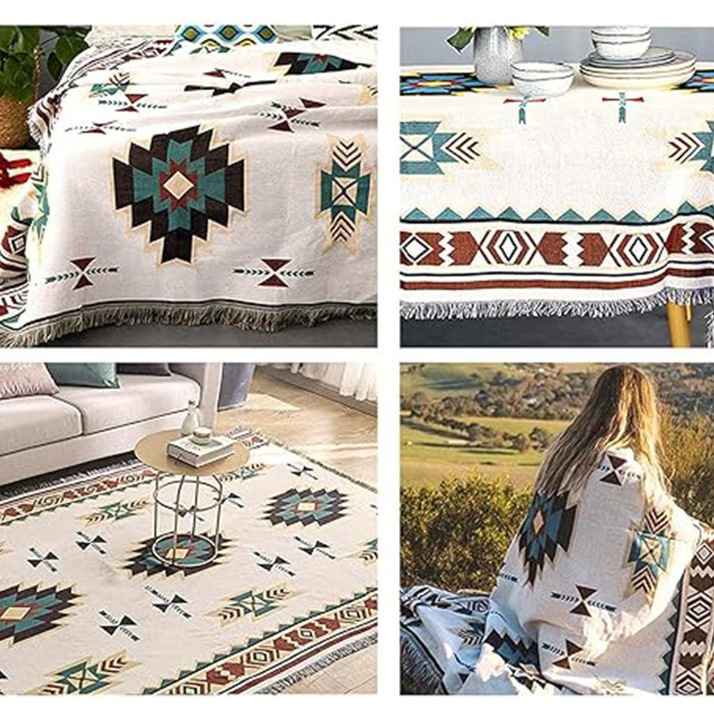 Baumwollbettdecke, Strickdecke geometrische Decke mit Fransen gewebte 130*180cm, FELIXLEO
