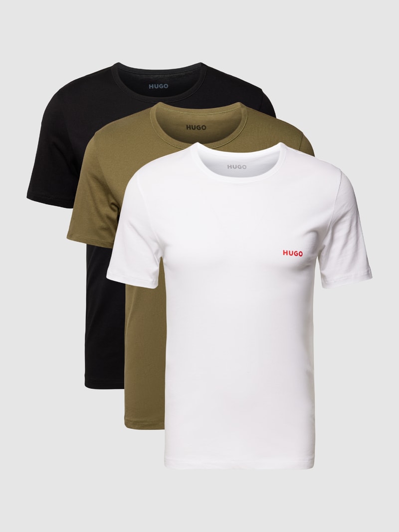 T-Shirt mit geripptem Rundhalsausschnitt im 3er-Pack in olivgrün