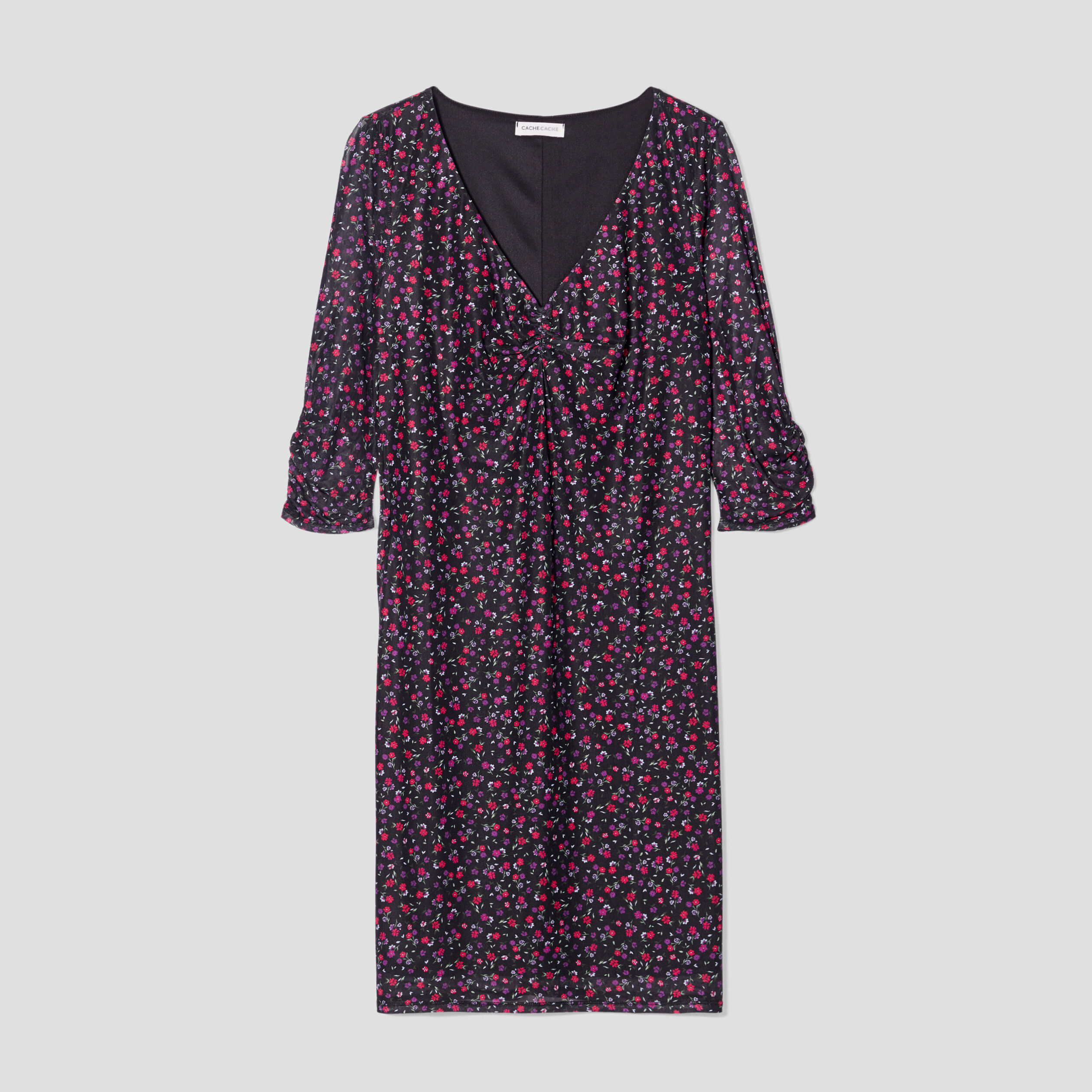 Robe droite manches 3/4 noir femme | Cache Cache