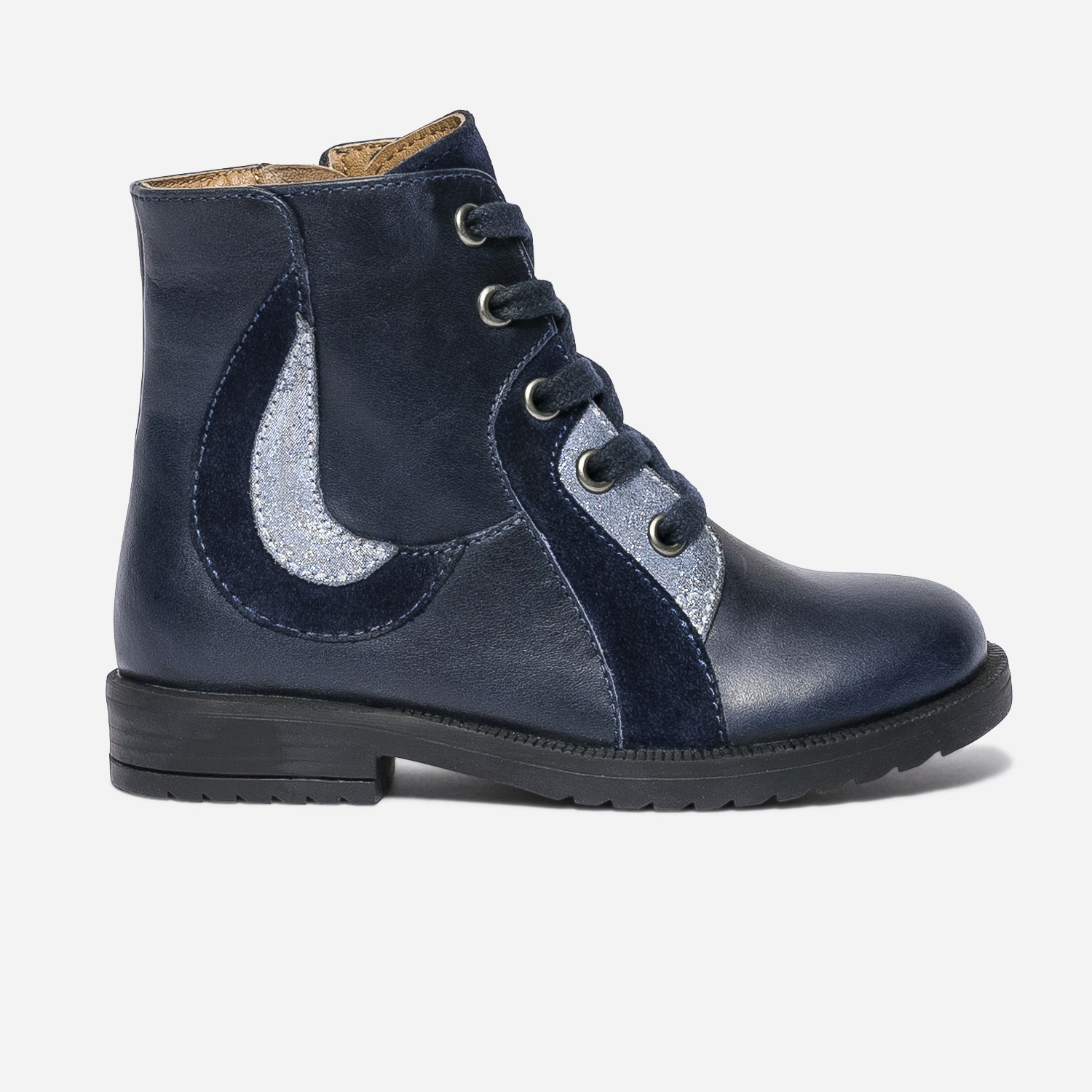 Bottine bleu marine en cuir