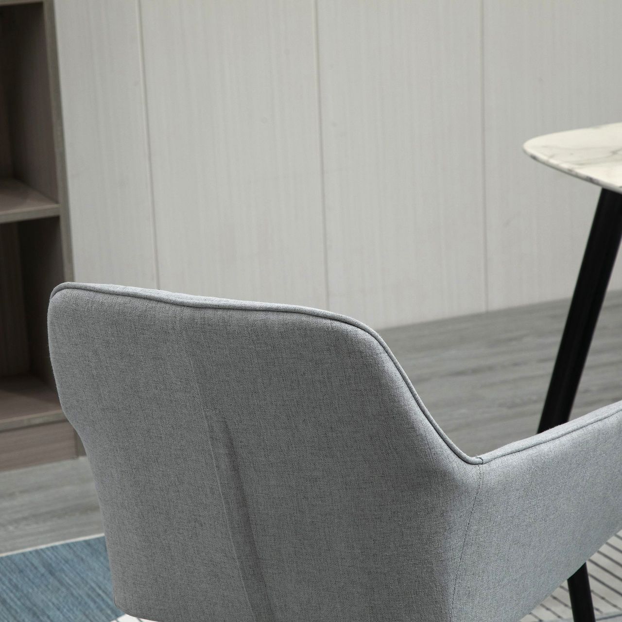 HOMCOM 2-teiliger Esszimmerstühle Essstühle mit atmungsaktivem Leinenbezug ergonomischer Küchenstuhl mit Rückenlehne Armlehne und Metallbeinen Leinen Hellgrau 59,5 x 56,5 x 81 cm