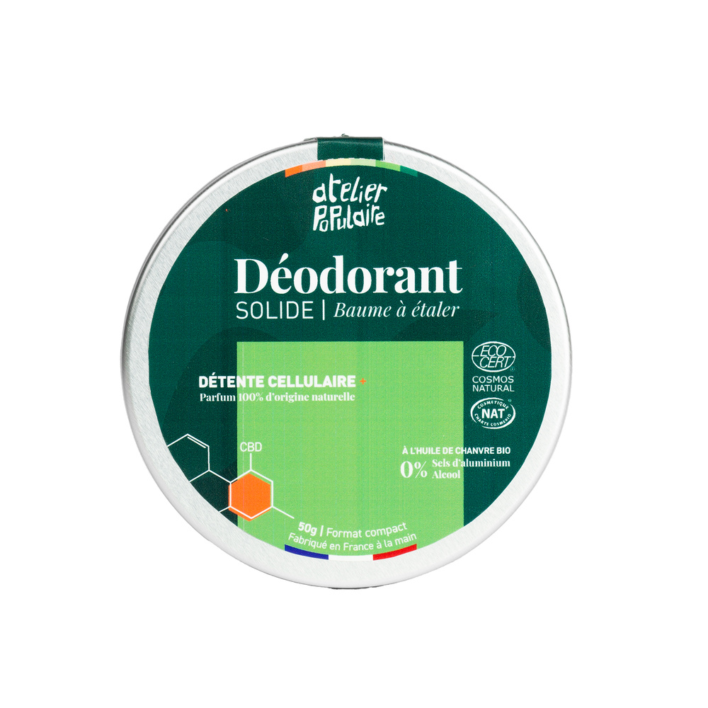 atelier populaire Déodorant solide certifié bio | Détentecellulaire + CBD | 50g Déodorant