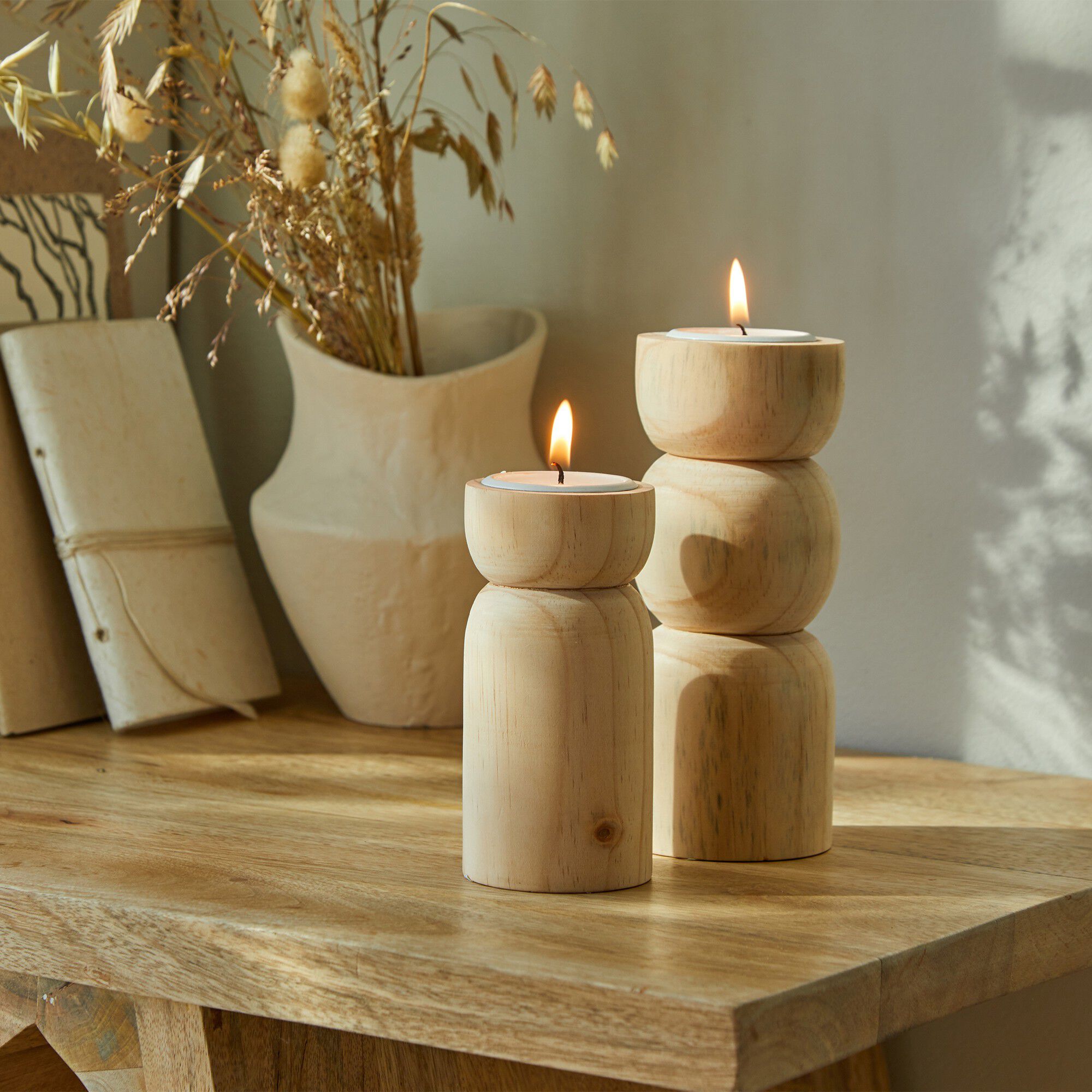 Porte bougie photophore en bois