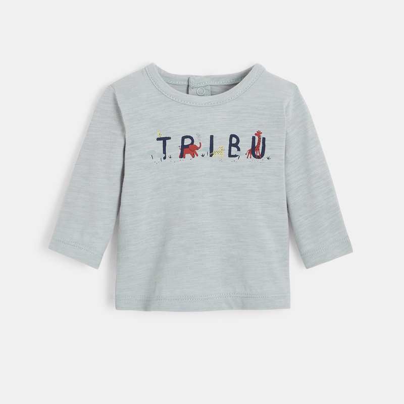 T-shirt manches longues bébé en jersey flammé bio vert Absorba